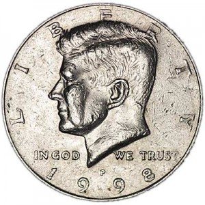 Half Dollar 1998 USA Kennedy mint mark P price, composition, diameter, thickness, mintage, orientation, video, authenticity, weight, Description