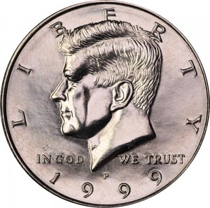 Half Dollar 1999 USA Kennedy mint mark P price, composition, diameter, thickness, mintage, orientation, video, authenticity, weight, Description