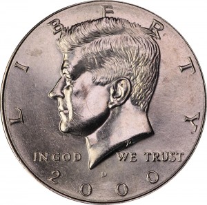 Half Dollar 2000 USA Kennedy mint mark D price, composition, diameter, thickness, mintage, orientation, video, authenticity, weight, Description