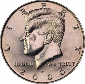 Half Dollar 2000 USA Kennedy mint mark P price, composition, diameter, thickness, mintage, orientation, video, authenticity, weight, Description
