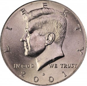 Half Dollar 2001 USA Kennedy mint mark D price, composition, diameter, thickness, mintage, orientation, video, authenticity, weight, Description