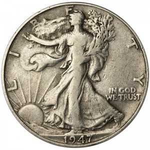 50 cents (Half Dollar) 1940-47 USA Walking Liberty, silver