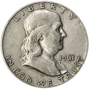 Half Dollar 1961 USA Franklin mint D,  price, composition, diameter, thickness, mintage, orientation, video, authenticity, weight, Description