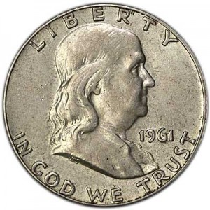 Half Dollar 1961 USA Franklin mint P,  price, composition, diameter, thickness, mintage, orientation, video, authenticity, weight, Description