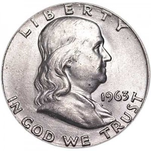 Half Dollar 1963 USA Franklin mint P,  price, composition, diameter, thickness, mintage, orientation, video, authenticity, weight, Description