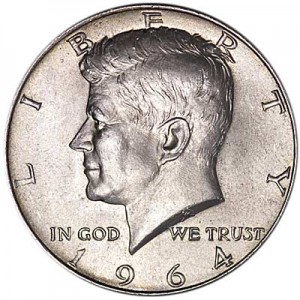 Half Dollar 1964 USA Kennedy P,  Preis, Komposition, Durchmesser, Dicke, Auflage, Gleichachsigkeit, Video, Authentizitat, Gewicht, Beschreibung