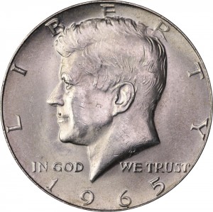 Half Dollar 1965 USA Kennedy mint P,  price, composition, diameter, thickness, mintage, orientation, video, authenticity, weight, Description