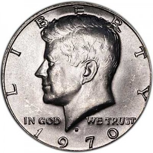 Half Dollar 1970 USA Kennedy mint mark D,  price, composition, diameter, thickness, mintage, orientation, video, authenticity, weight, Description