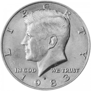 Half Dollar 1983 USA Kennedy Minze D Preis, Komposition, Durchmesser, Dicke, Auflage, Gleichachsigkeit, Video, Authentizitat, Gewicht, Beschreibung