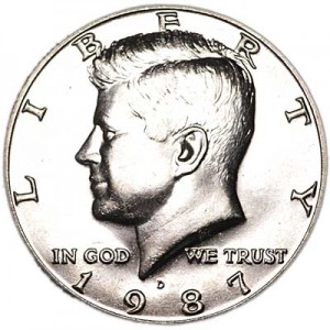 Half Dollar 1987 US Kennedy mint mark D price, composition, diameter, thickness, mintage, orientation, video, authenticity, weight, Description