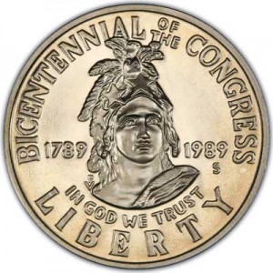 50 cents 1989 USA Congress Proof price, composition, diameter, thickness, mintage, orientation, video, authenticity, weight, Description