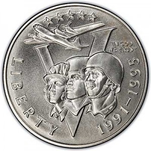 50 центов 1993 США 50 лет окончания Второй Мировой Войны, UNC цена, стоимость