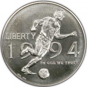 50 cents 1994 USA World Cup UNC price, composition, diameter, thickness, mintage, orientation, video, authenticity, weight, Description