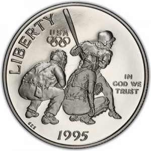 50 центов 1995 США Олимпиада в Атланте, Бейсбол Proof цена, стоимость
