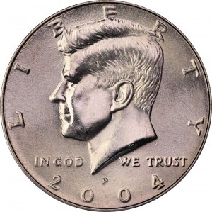 Half Dollar 2004 USA Kennedy Minze P Preis, Komposition, Durchmesser, Dicke, Auflage, Gleichachsigkeit, Video, Authentizitat, Gewicht, Beschreibung