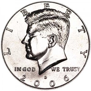 Half Dollar 2006 USA Kennedy mint mark D price, composition, diameter, thickness, mintage, orientation, video, authenticity, weight, Description