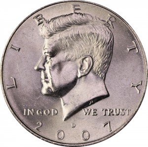 Half Dollar 2007 USA Kennedy mint mark D price, composition, diameter, thickness, mintage, orientation, video, authenticity, weight, Description