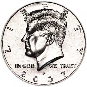 Half Dollar 2007 USA Kennedy mint mark P price, composition, diameter, thickness, mintage, orientation, video, authenticity, weight, Description