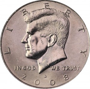 Half Dollar 2008 USA Kennedy mint mark D price, composition, diameter, thickness, mintage, orientation, video, authenticity, weight, Description