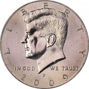 Half Dollar 2009 USA Kennedy Minze P Preis, Komposition, Durchmesser, Dicke, Auflage, Gleichachsigkeit, Video, Authentizitat, Gewicht, Beschreibung