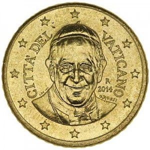 50 центов 2014 Ватикан, Франциск I, UNC цена, стоимость
