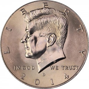 Half Dollar 2014 USA Kennedy mint mark D price, composition, diameter, thickness, mintage, orientation, video, authenticity, weight, Description