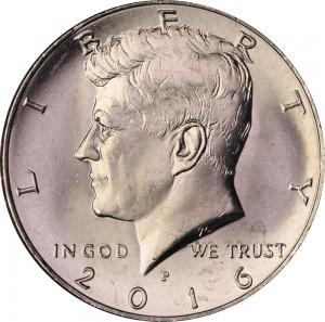 Half Dollar 2016 USA Kennedy mint mark P price, composition, diameter, thickness, mintage, orientation, video, authenticity, weight, Description