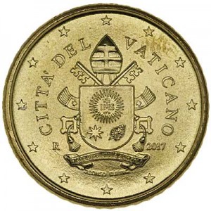 50 cents 2017 Vatican City, coat of arms of Francis I UNC price, composition, diameter, thickness, mintage, orientation, video, authenticity, weight, Description