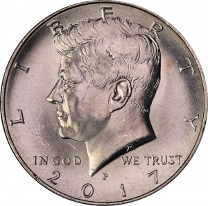 Half Dollar 2017 USA Kennedy mint mark P price, composition, diameter, thickness, mintage, orientation, video, authenticity, weight, Description