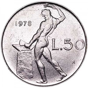 50 lire 1978 Italy price, composition, diameter, thickness, mintage, orientation, video, authenticity, weight, Description