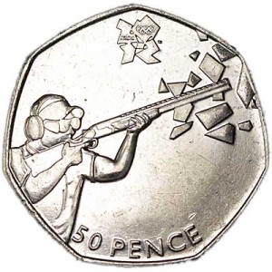 50 пенсов 2011 Великобритания, Лондон 2012 Стрельба цена, стоимость