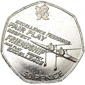 50 pence 2011 UK, London 2012 Rowing price, composition, diameter, thickness, mintage, orientation, video, authenticity, weight, Description
