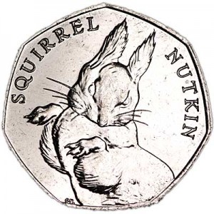 50 pence 2016 United Kingdom 150th Birthday Beatrice Potter, Squirrel Nutkin price, composition, diameter, thickness, mintage, orientation, video, authenticity, weight, Description