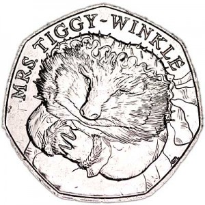 50 pence 2016 United Kingdom 150th Birthday Beatrice Potter, Mrs Tiggy Winkle price, composition, diameter, thickness, mintage, orientation, video, authenticity, weight, Description