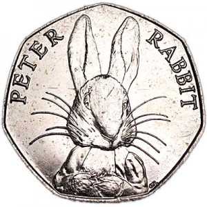 50 pence 2016 United Kingdom 150th Birthday Beatrice Potter, Peter Rabbit price, composition, diameter, thickness, mintage, orientation, video, authenticity, weight, Description