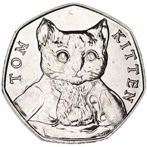 50 pence 2017 United Kingdom 150th Birthday Beatrice Potter, Kitten Tom price, composition, diameter, thickness, mintage, orientation, video, authenticity, weight, Description