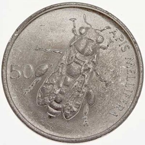 50 стотинов 1993 Словения Пчела цена, стоимость