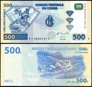 500 франков 2002 Конго, банкнота, хорошее качество XF