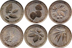 Coin set 2014 200 drams Armenia Trees 6 coins price, composition, diameter, thickness, mintage, orientation, video, authenticity, weight, Description