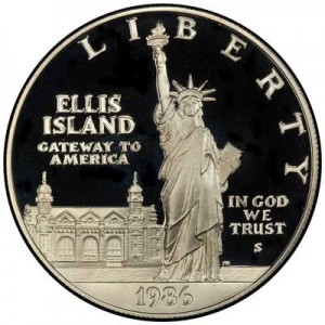 Dollar 1986 Statue of Liberty Centennial  proof price, composition, diameter, thickness, mintage, orientation, video, authenticity, weight, Description