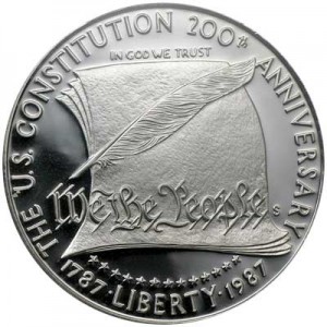 Dollar 1987 Constitution Bicentennial  proof price, composition, diameter, thickness, mintage, orientation, video, authenticity, weight, Description