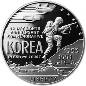 1 Dollar 1991 USA Korean War Memorial, proof price, composition, diameter, thickness, mintage, orientation, video, authenticity, weight, Description
