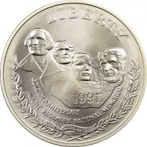 Dollar 1991 Mount Rushmore  UNC price, composition, diameter, thickness, mintage, orientation, video, authenticity, weight, Description