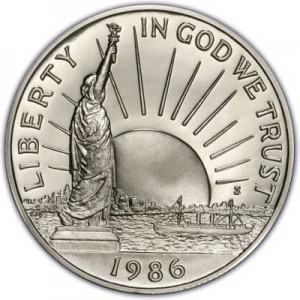 Half dollar 1986 Statue of Liberty Centennial proof price, composition, diameter, thickness, mintage, orientation, video, authenticity, weight, Description