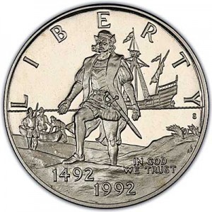 Half dollar 1992 USA The 500th anniversary of Columbus journey proof price, composition, diameter, thickness, mintage, orientation, video, authenticity, weight, Description