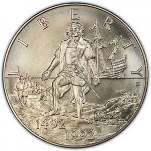 Half dollar 1992 USA The 500th anniversary of Columbus journey UNC price, composition, diameter, thickness, mintage, orientation, video, authenticity, weight, Description