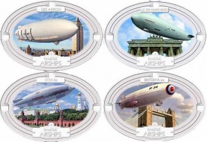 Set of 2 $ 2009 Fiji, Airships, 4 coins,  price, composition, diameter, thickness, mintage, orientation, video, authenticity, weight, Description