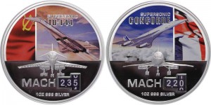 Set 2 dollars 2011 Niue Island, Supersonic Jets price, composition, diameter, thickness, mintage, orientation, video, authenticity, weight, Description