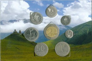 Set of coins of Georgia, 8 coins from circulation in album