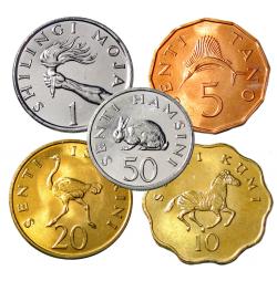 Set von Münzen Tansania, 1979-1992 5 Münzen Preis, Komposition, Durchmesser, Dicke, Auflage, Gleichachsigkeit, Video, Authentizitat, Gewicht, Beschreibung